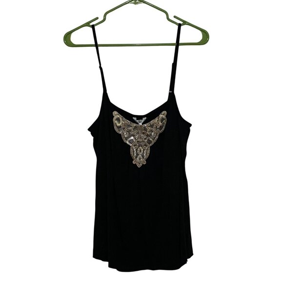 Metro 7 Womens Embellished Cami Top XL Black Y2K Going Out Party Slinky Sparkly - Picture 2 of 7